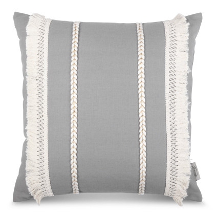 Obliečka na vankúš v štýle BOHO so strapcami, sivá